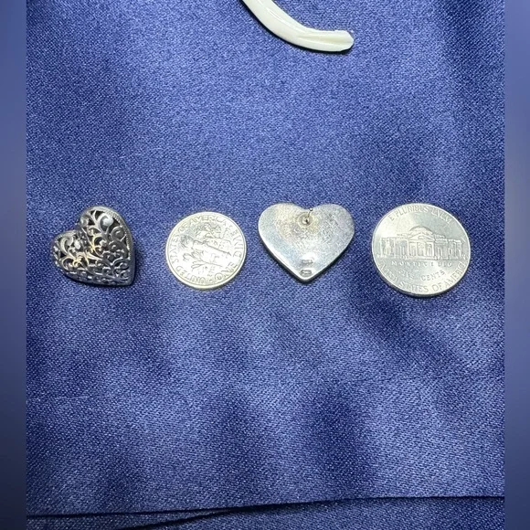 Earrings*925 Sterling Silver Filigree Heart Earrings Post Backs - Picture 4 of 7